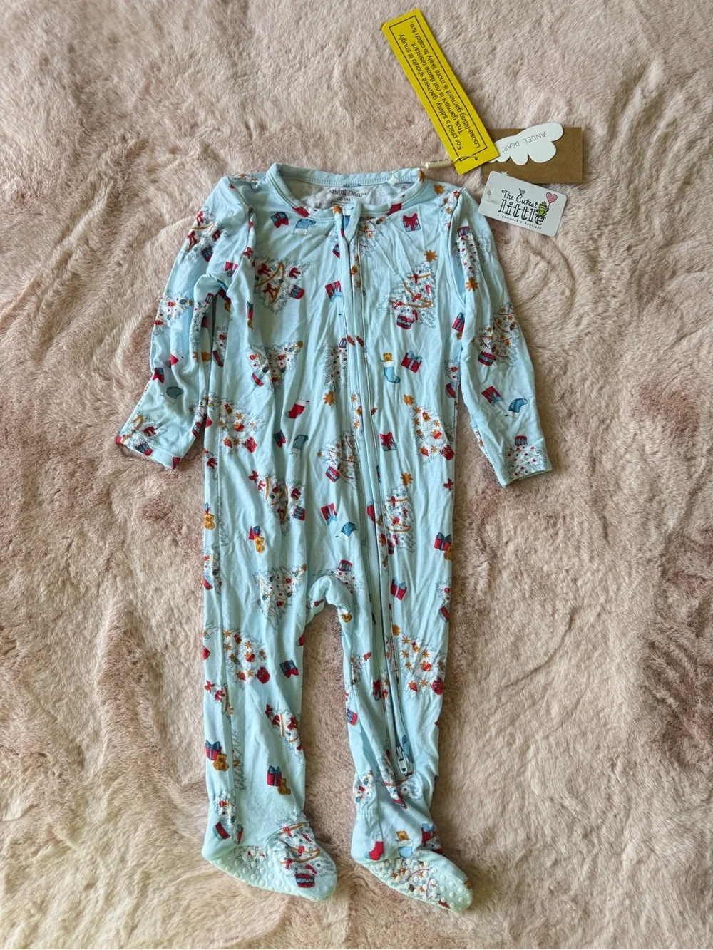 NWT Angel Dear 2-Way Zipper Footie Pajamas Vintage Christmas Trees Size 6-9mo